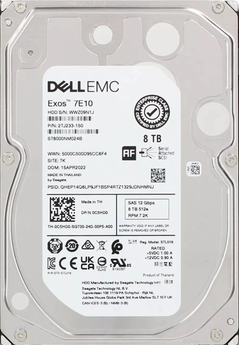 Seagate Exos 7E10 2TJ233-150 8TB 7.2K RPM SAS-12Gb/s Ổ cứng gắn trong 3,5 inch Dell OEM | ĐÃ SỬ DỤNG