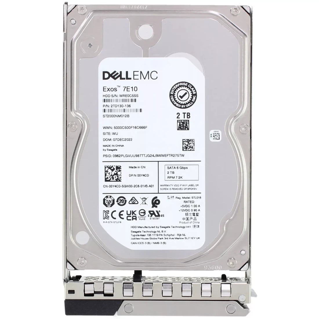 Dell 0Y4CD 2TB 7.2K SATA 6Gbps 512n 256MB 3.5" HDD with tray | USED