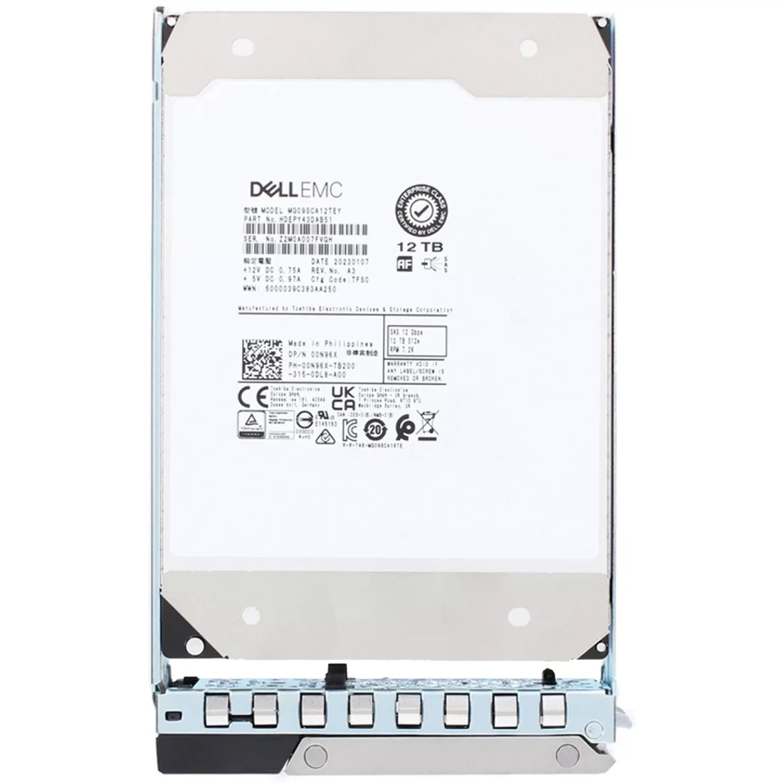 戴爾 0N96X 12TB SAS-12Gbps 7.2K 512e 3.5 吋熱插拔硬碟帶 14G 托盤 |用過的