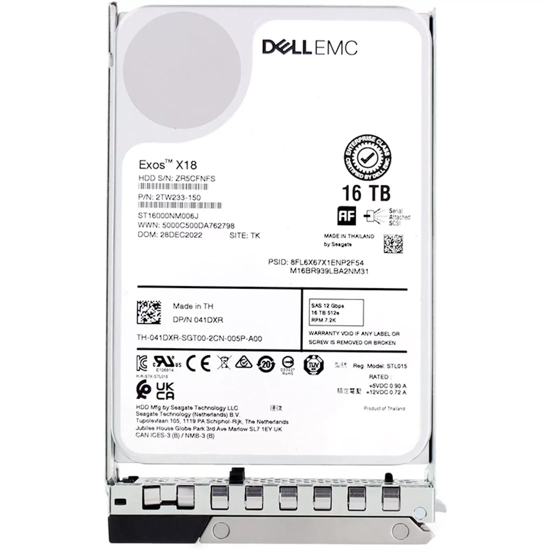 戴爾 41DXR 16TB 7.2K RPM SAS-12Gbps 512e 3.5 吋熱插拔硬碟帶套件 |用過的