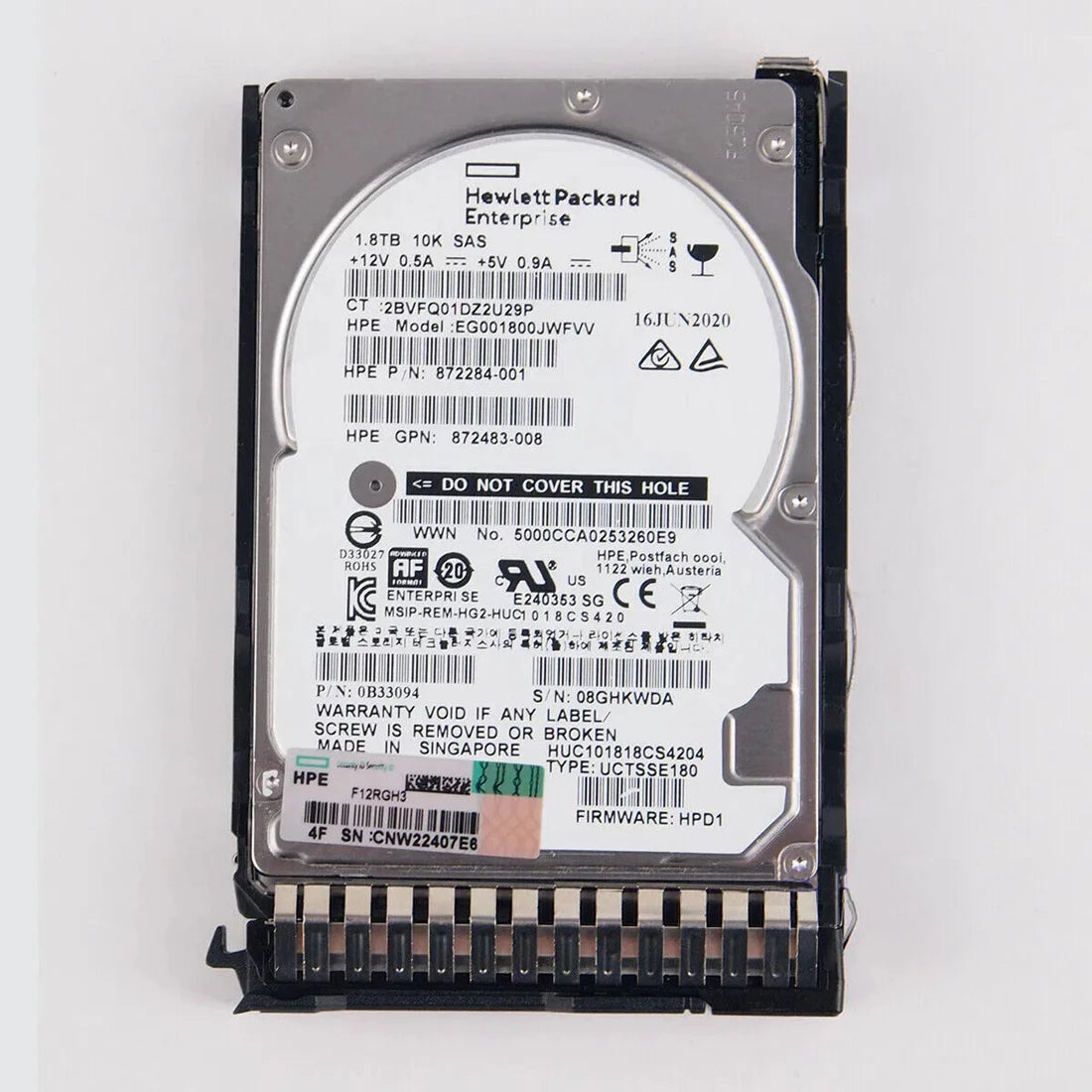 HPE EG001800JWFVV Hard Drive 1.8 TB SAS 12Gb/s New F/s | USED