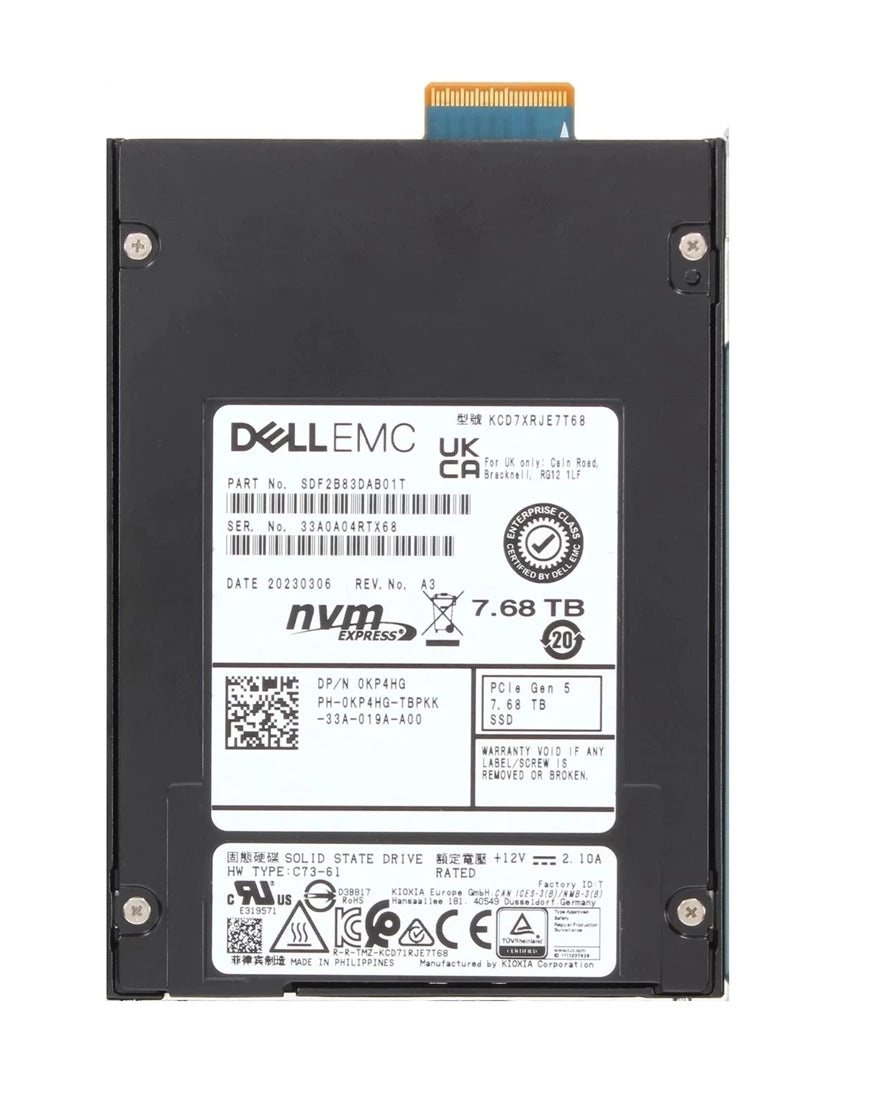 Kioxia SDF2B83DAB01T CD7-R 7.68TB Read Intensive PCIe NVMe SSD Dell OEM | USED