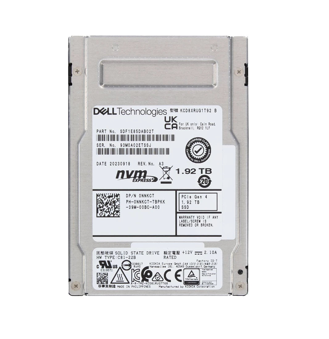 铠侠 CD8-R SDF1E85DAB02T SSD 读取密集型 1.92TB SSD PCIe 4.0 x4 (NVMe) 戴尔 OEM |用过的 主图