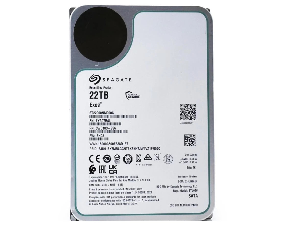 Disque dur Seagate ST22000NM000C Exos 22 To SATA 6 Gb/s 512e CMR 3,5 pouces | UTILISÉ Image principale