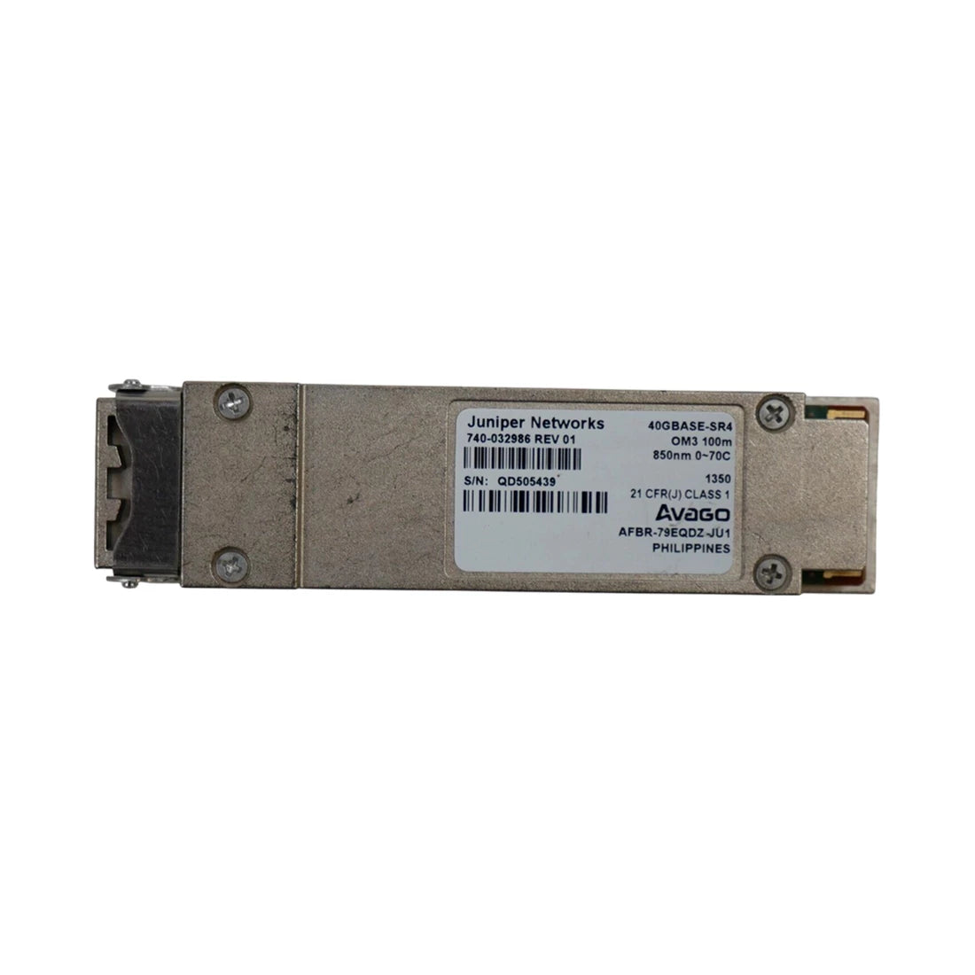JUNIPER NETWORKS 740-032986 QSFP+ 40GBase-SR4 40 ギガビット オプティクス 850nm、MMF で最大 150m 伝送 |使用済み