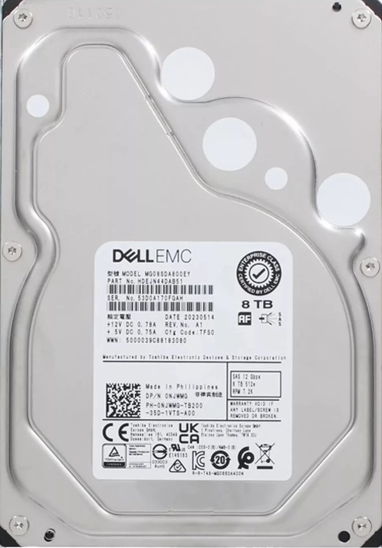 Brand New | Toshiba HDEJN44DAB51 8TB 7200RPM SAS-12Gbps 256Mb Cache 512e SIE Enterprise HDD Brand New Dell OEM Hình ảnh chính
