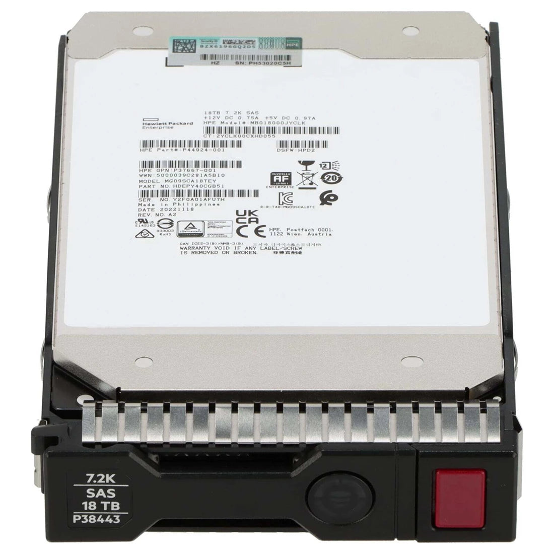 HPE MB018000JYCLK 비즈니스 크리티컬 하드 드라이브 18TB SAS 12Gb/s F/s | 사용된