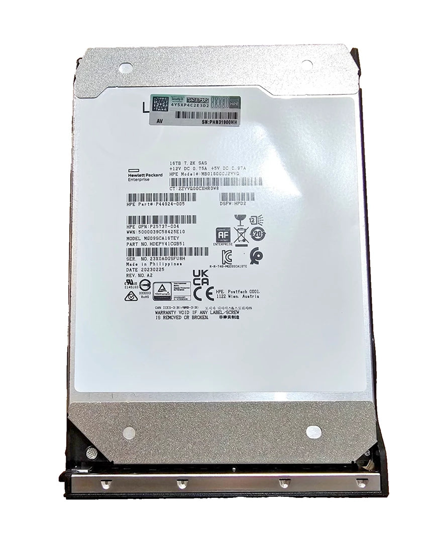 HPE MB016000JZYVQ 하드 드라이브 16TB SAS 12Gb/s 새 F/s | 사용된