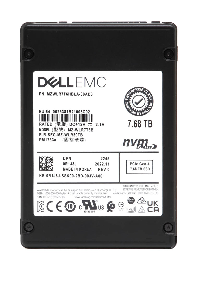 Samsung PM1733a MZ-WLR7T6B SSD 7.68 TB PCIe 4.0 x8 (NVMe) DELL OEM | USED