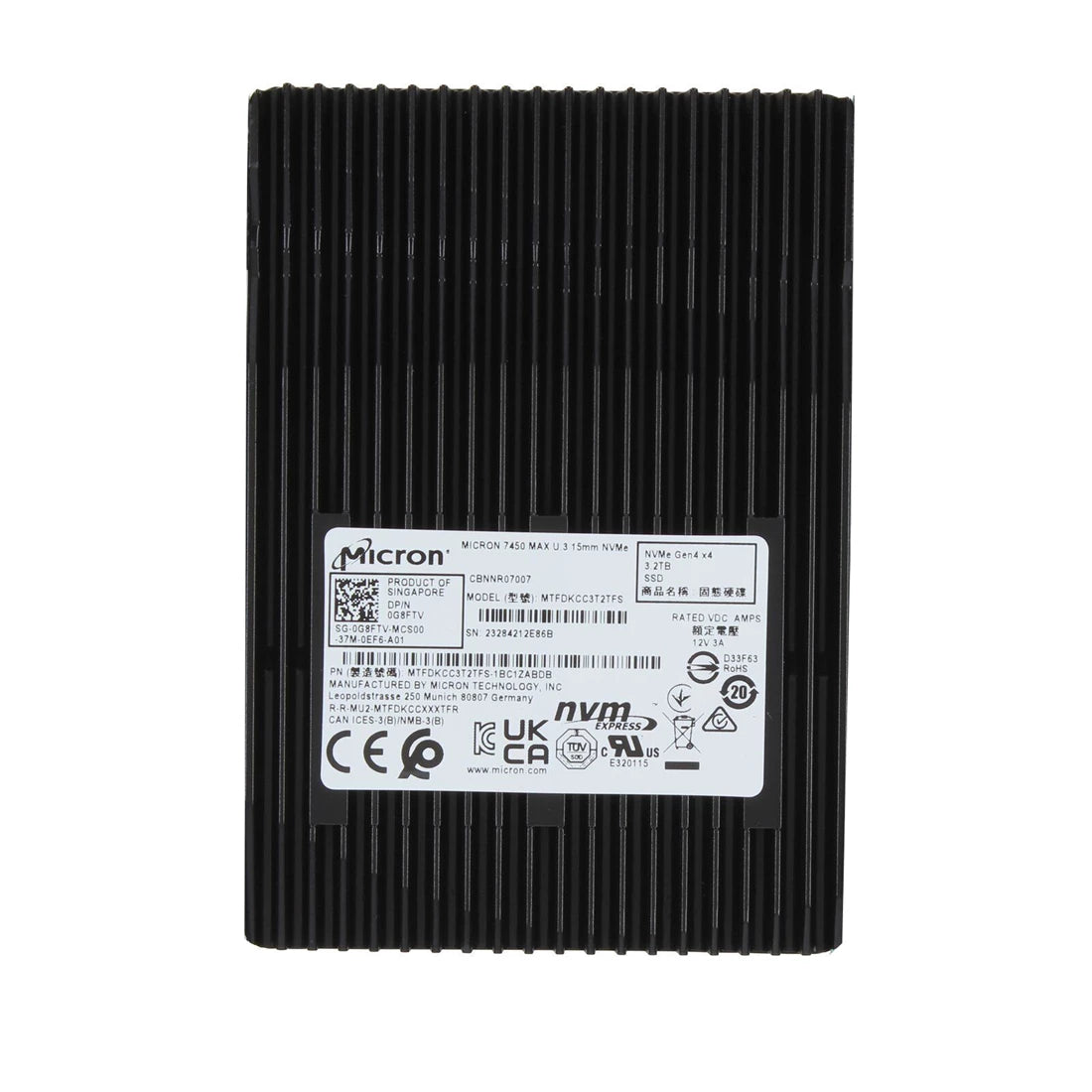 Refurbished | Micron MTFDKCC3T2TFS-1BC1ZABDB 7450 MAX SSD 3.2 TB U.3 PCIe 4.0 (NVMe) DELL OEM Refurbished