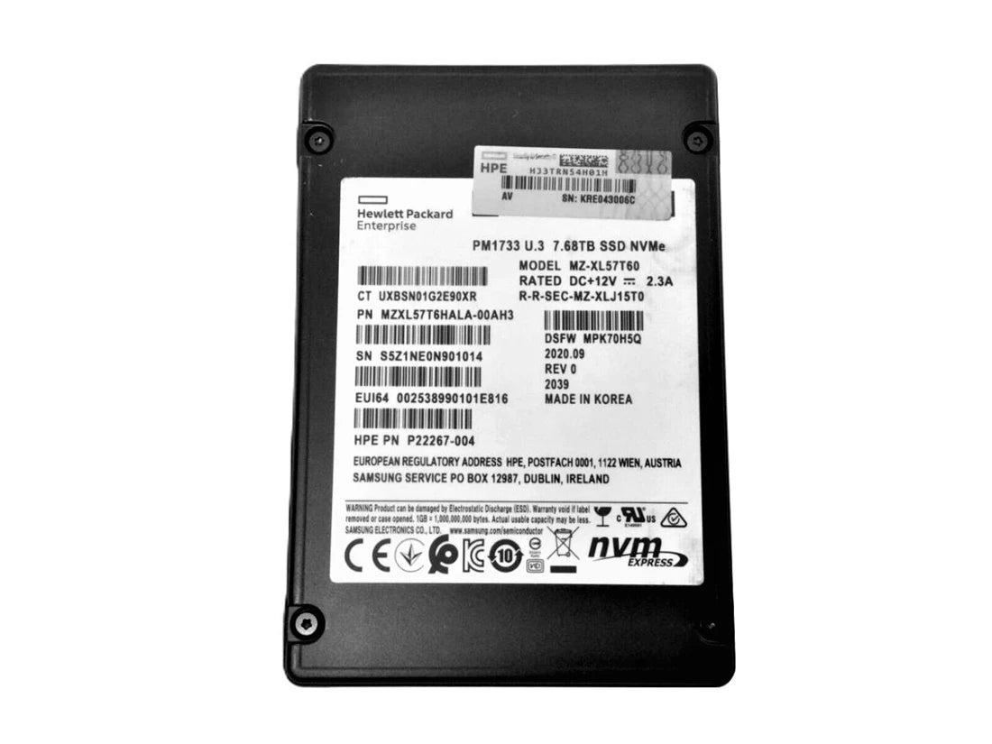 SSD HPE PM1733 P22267-004 7,68 To PCIe 4.0 x4 (NVMe) Nouveau | UTILISÉ