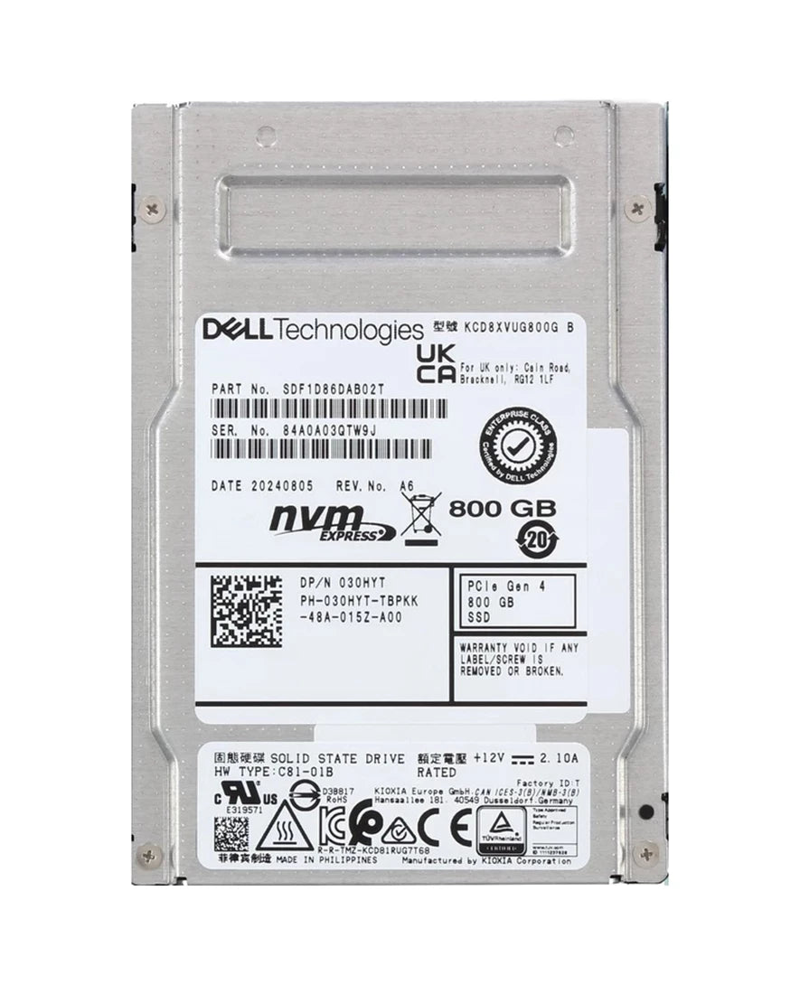 Kioxia SDF1D86DAB02T 800GB 読み取り集中型 PCI-E 4.0 X4 2.5 インチ SSD Dell OEM |使用済み メイン画像
