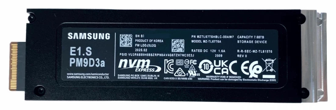 Samsung MZTL67T6HBLC-00AW7 PM9D3a 7.68TB PCI Express Gen.5 x4 E1.S Ổ cứng SSD | Đã qua sử dụng