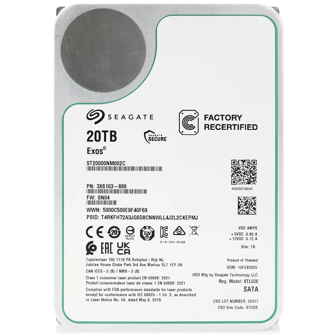 Disque dur Seagate ST20000NM002C Exos 20 To SATA 6 Gb/s 512e CMR 3,5 pouces | UTILISÉ Image principale