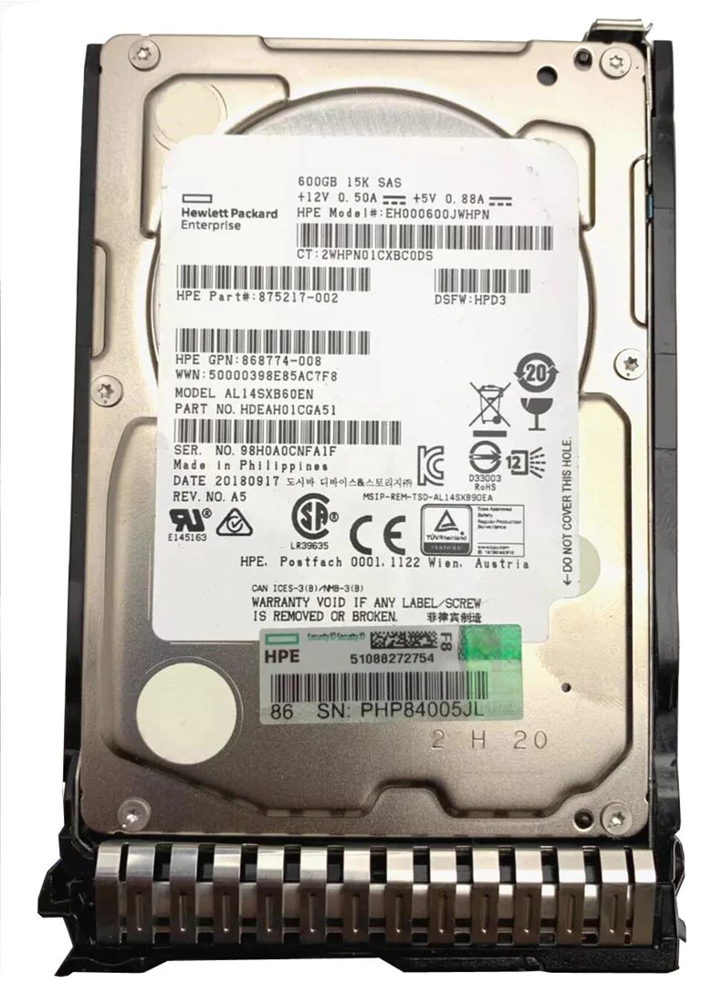 HPE 868774-007 企业级硬盘 600 GB SAS 12Gb/s 全新 F/s |用过的