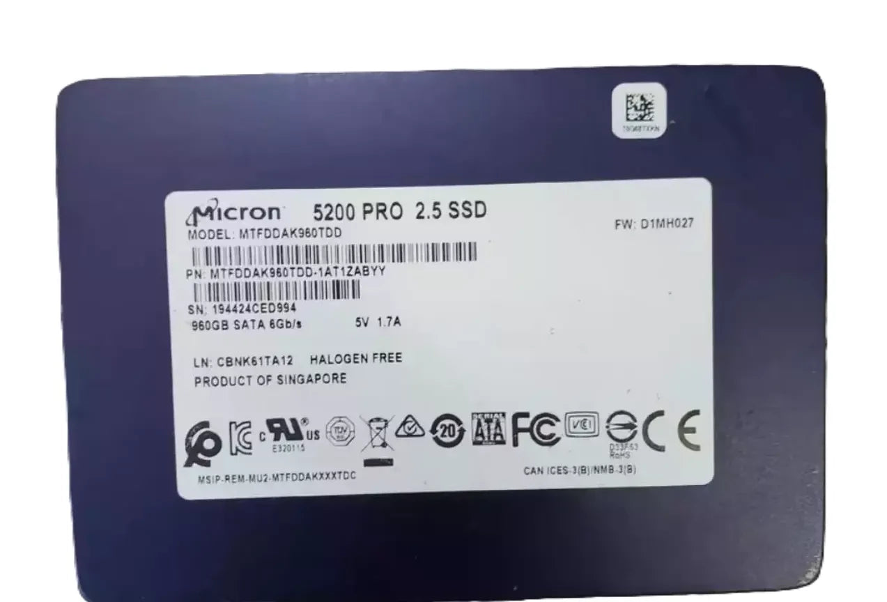 Refurbished | Micron 5200 PRO MTFDDAK960TDD-1AT1ZABYY SSD 960 GB SATA 6Gb/s Refurbished Main image