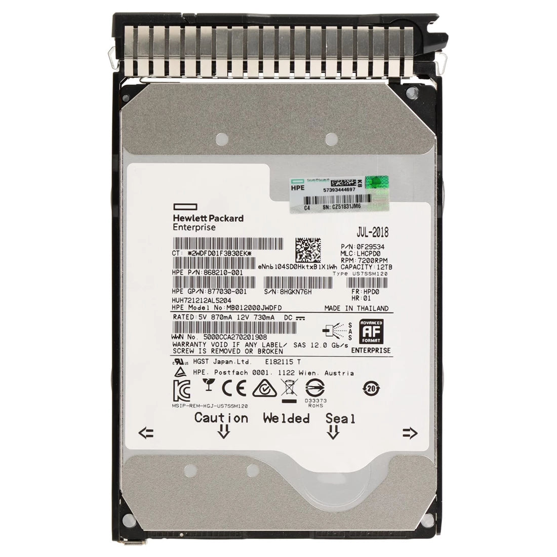 HPE 877030-001 12TB SAS 12G 7.2k Lff ミッドライン DS HDD |使用済み