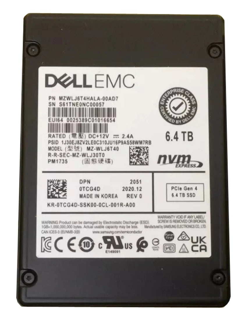 三星 MZWLJ6T4HALA-00AD7 PM1735 6.4TB Pci Express 4.0 X8 (NVMe) 2.5 英寸内部 SSD。 |用过的