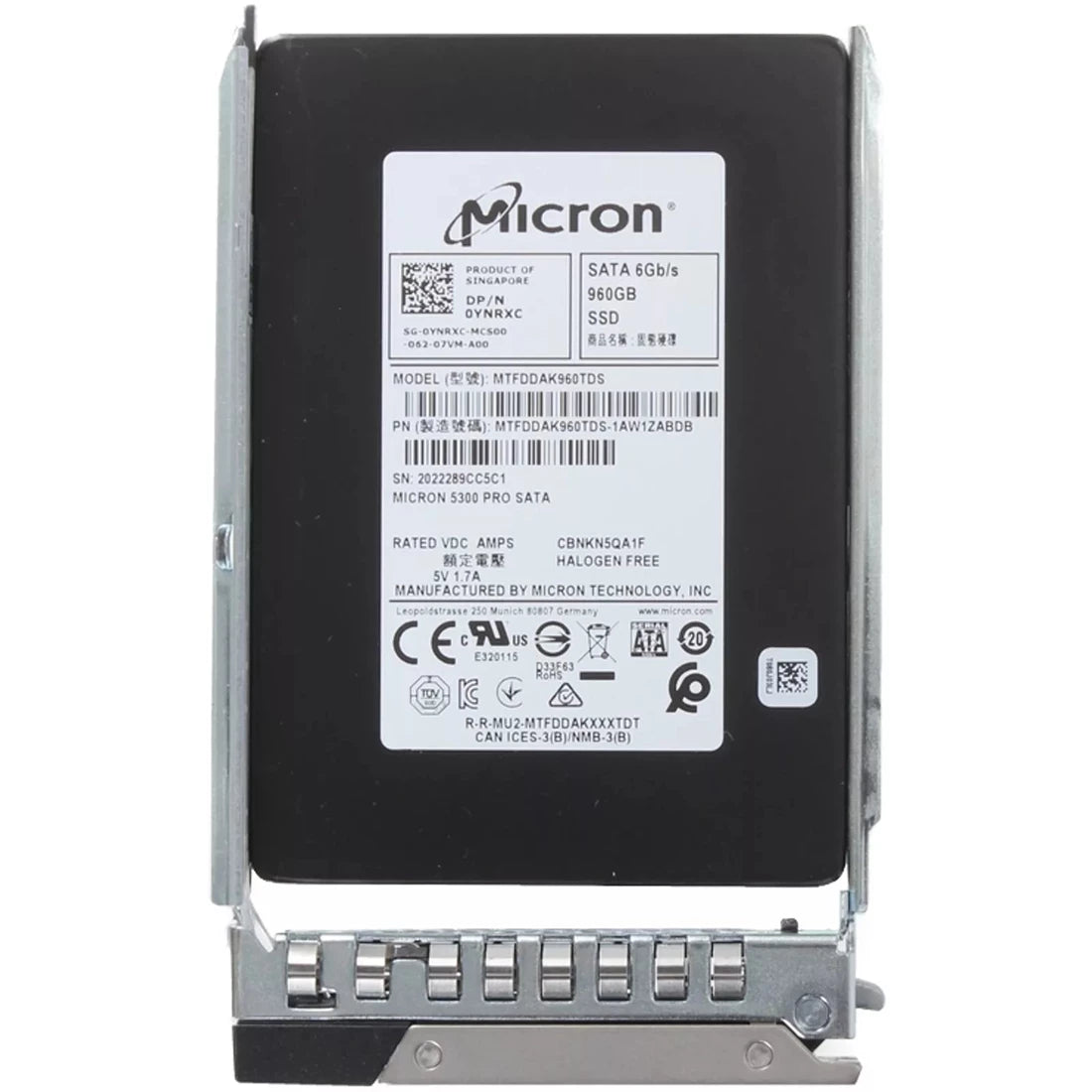 SSD Dell YNRXC 960 Go SATA-6 Gbit/s lecture intensive 1DWPD 2,5 pouces enfichable à chaud | UTILISÉ