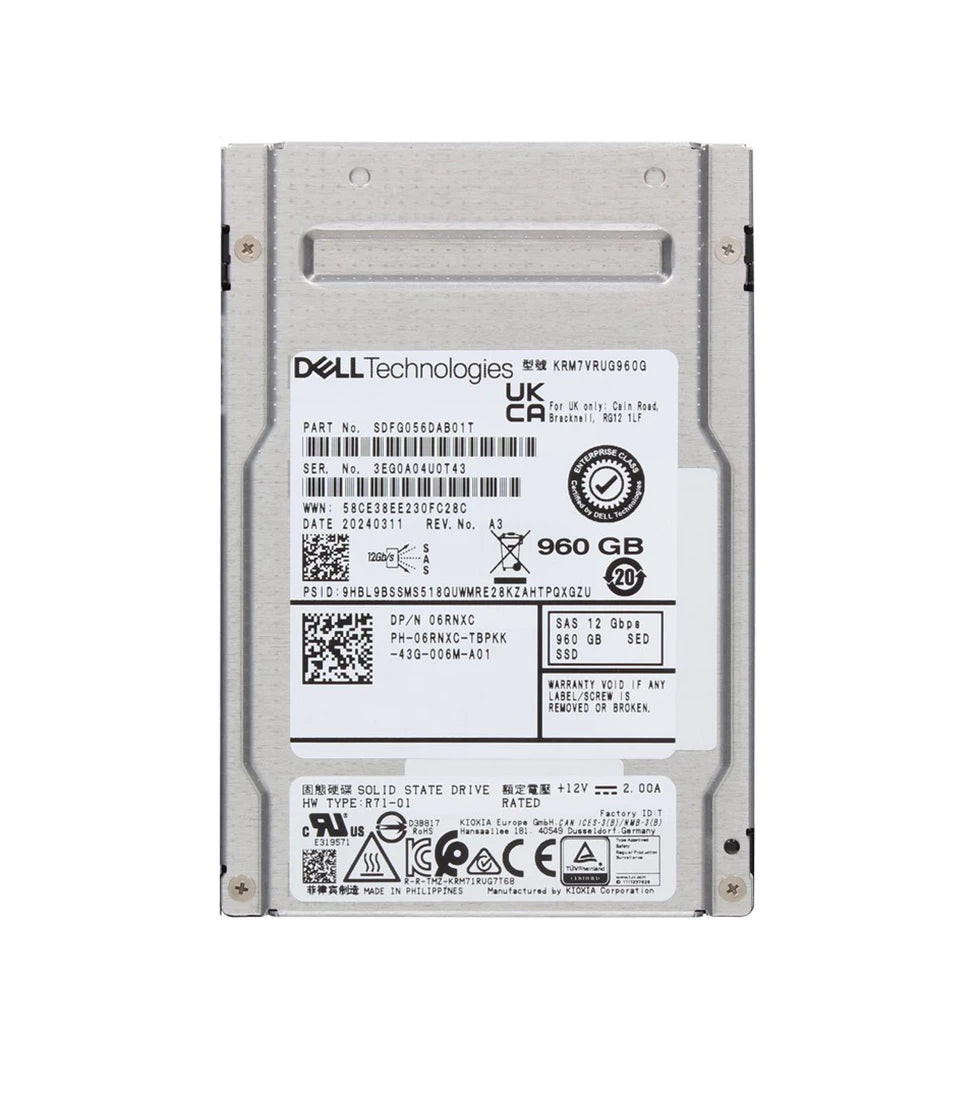 Kioxia RM7-R SDFG056DAB01T Đọc SSD chuyên sâu 960 GB SAS 12Gb/s DELL OEM Mới | ĐÃ SỬ DỤNG