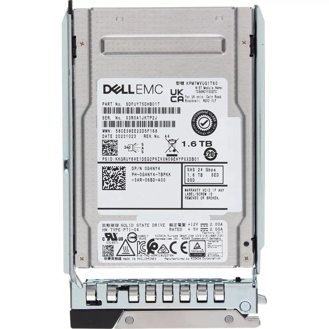 Dell G4NY4 1.6TB SED SAS-24Gbps 혼합 사용 3DWPD 2.5인치 핫플러그 SSD | 사용된