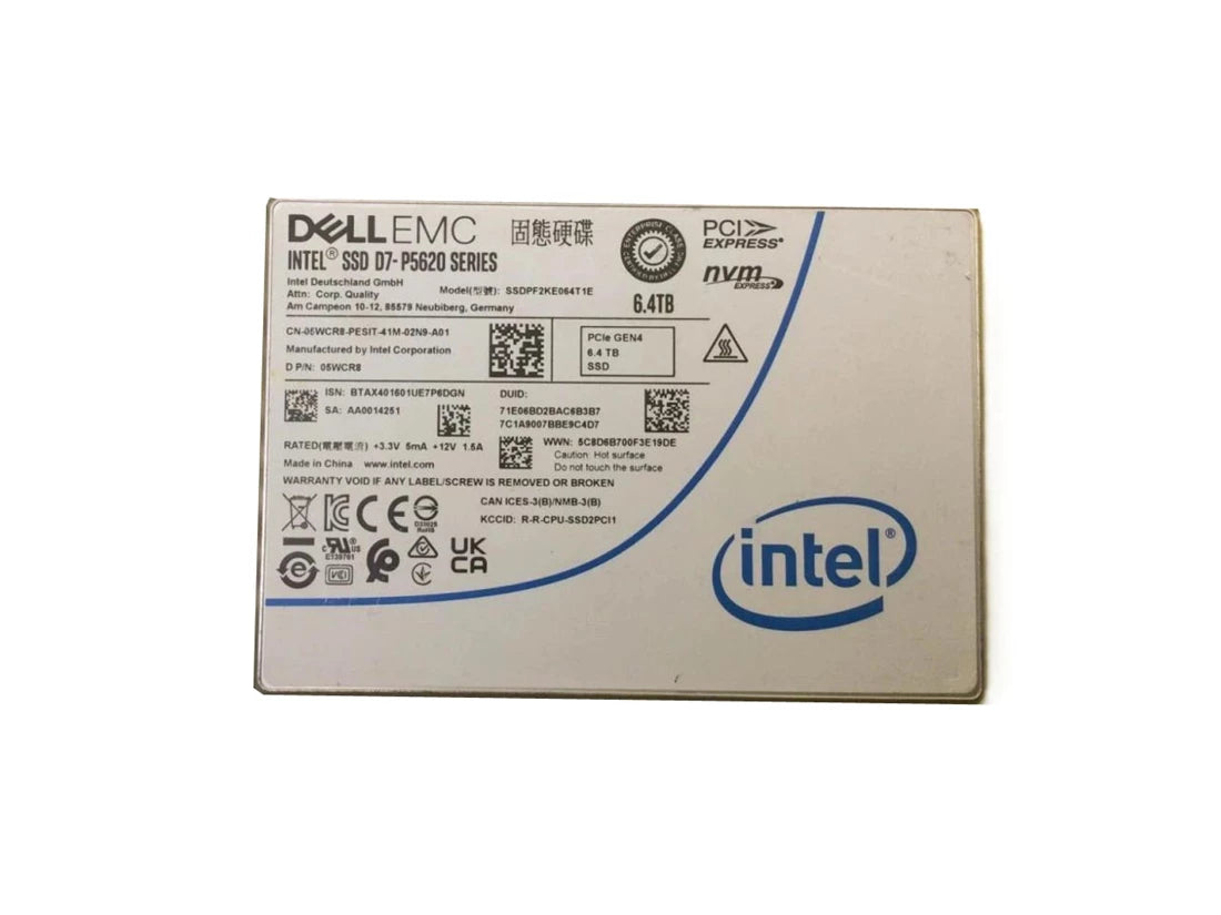 Intel D7-P5620 SSDPF2KE064T1E SSD 6.4 TB Pci Express 4.0 X4 (NVMe) DELL OEM | USED Main image