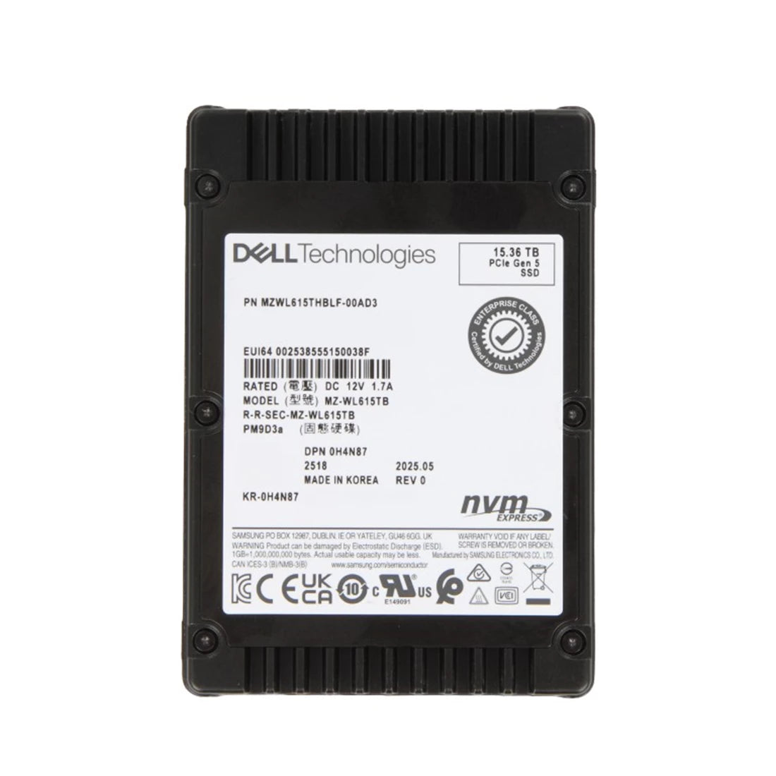 戴爾 H4N87 15.36TB PCIe Gen5x4 NVMe U.2 I.5 吋讀取密集型 SSD |用過的 主圖