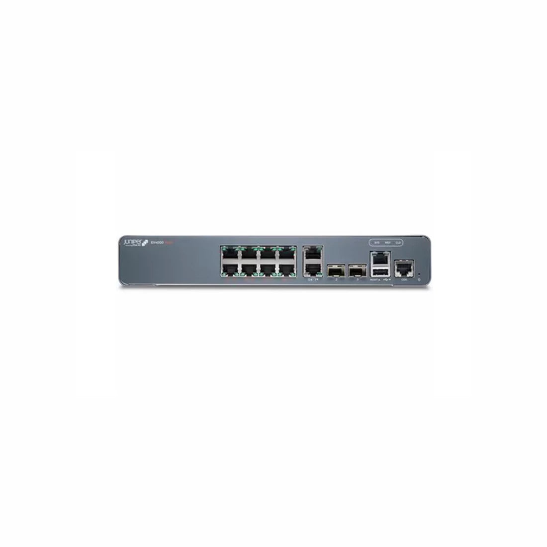 Juniper Networks EX4000-8P Compact fanless switch offering 8 x 1GbE PoE+ (30W) access ports 2 x 1GBaseT and 2 x 1/10G SFP+ uplink ports with a total PoE budget of 120W | NEW Main image