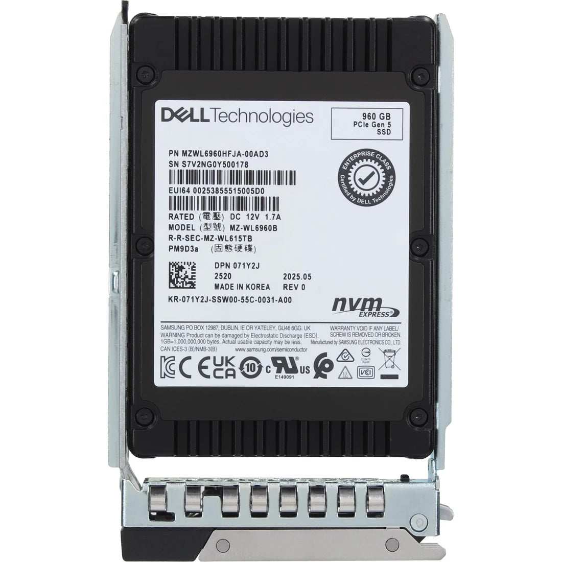 Dell 71Y2J 960GB Data Center NVMe PCIe Gen5 RI TLC 2.5Inch SSD | USED Main image