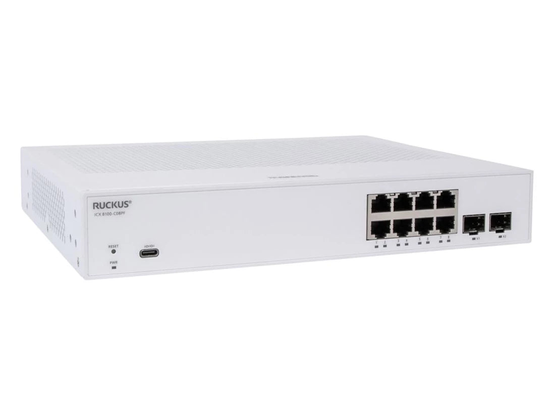 RUCKUS ICX8100-C08PF ICX 8100 Compact 8×10/100/1000 Mbps PoE+ 802.3at, 30 W Classe 4 <tc>Switch</tc> | OCCASION Image principale