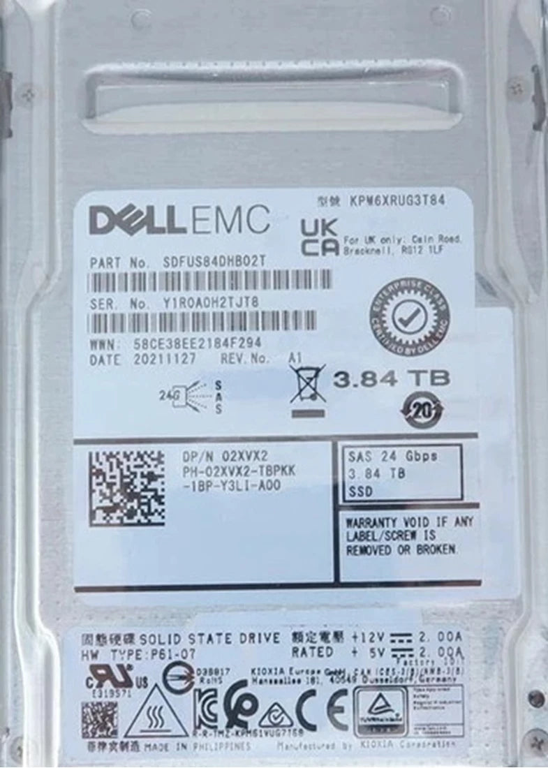 Kioxia KPM6XRUG3T84 PM6-R 3.84TB Ri 3D TLC 2.5인치 SIE SAS-24Gbps SSD | 사용된