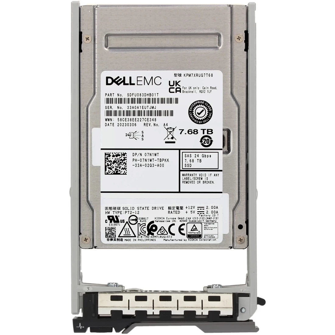 Dell 7N1WT 7.68TB SAS-24Gbps 1DWPD 2.5Inch SSD for 13G, 14G T640 and T440 only and PowerVault ME5024 | USED
