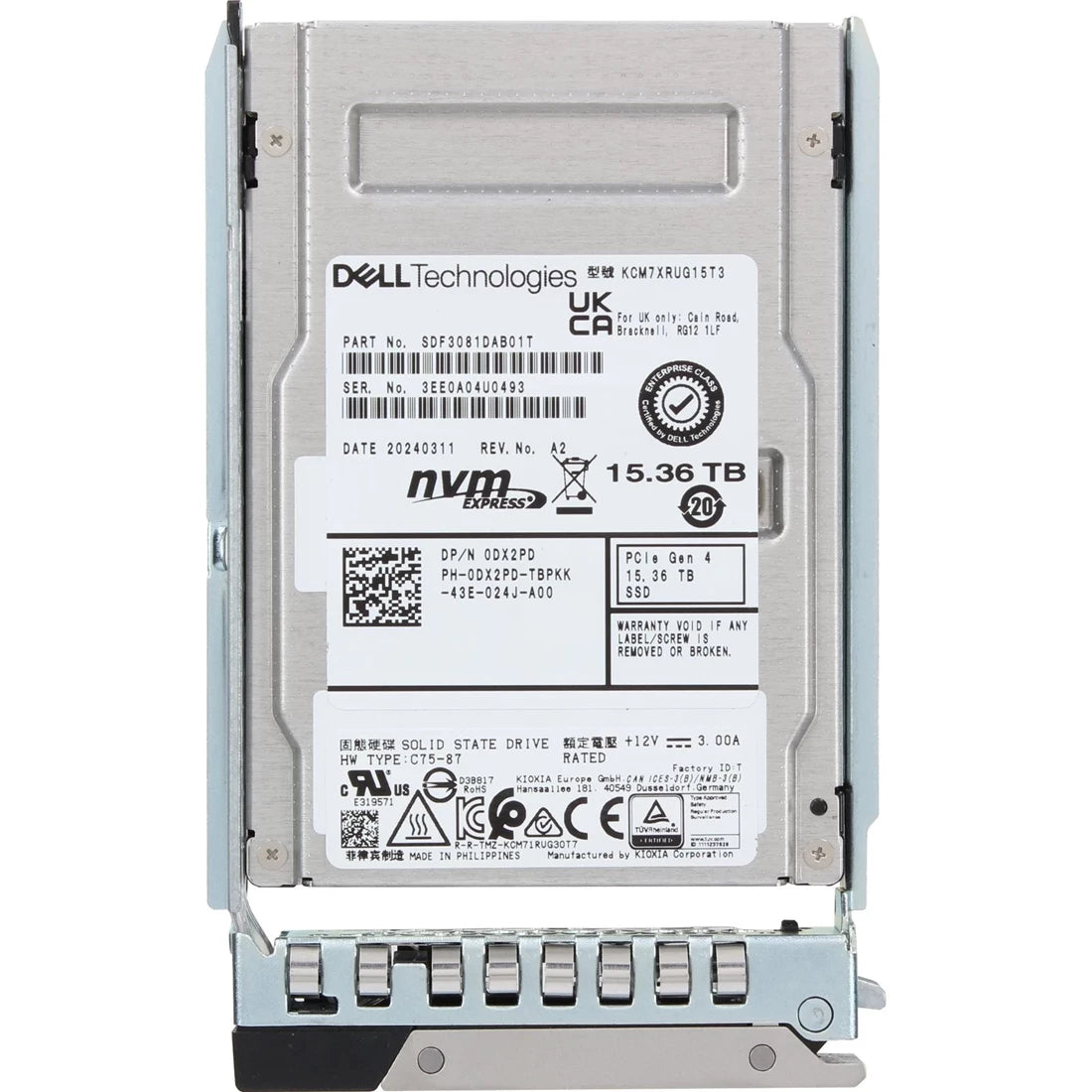 Dell DX2PD 15.36TB PCIe Gen4 NVMe U.2 2.5Inch Enterprise SSD | USED Main image