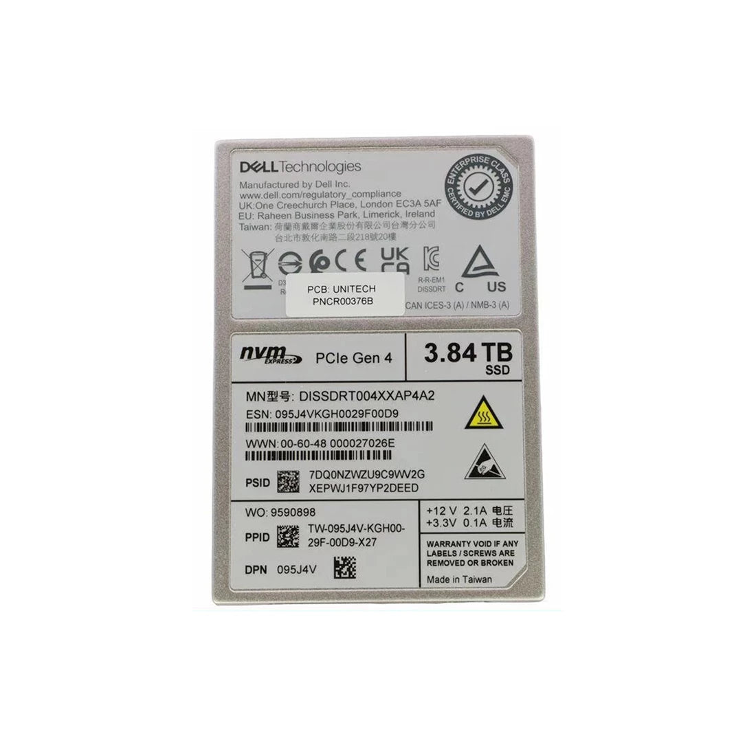 Dell 95J4V 3.84TB PCIe Gen4 NVMe U.2 2.5Inch SSF RI 1DWPD SSD | ĐÃ SỬ DỤNG