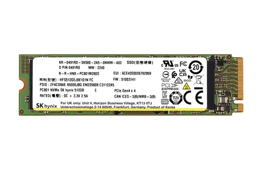 HYNIX PC801 HFS512GEJ9X101N SSD 512 GB PCI Express 4.0 x4 (NVMe) DELL OEM |使用済み