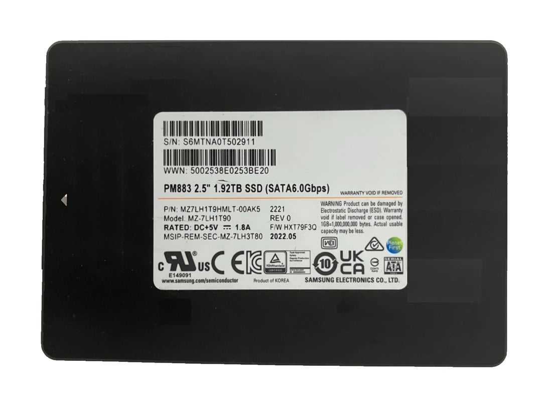 三星 PM883 MZ7LH7T6HMLA-00AK5 固態硬碟 7.68 TB SATA 12Gb/秒 |用過的