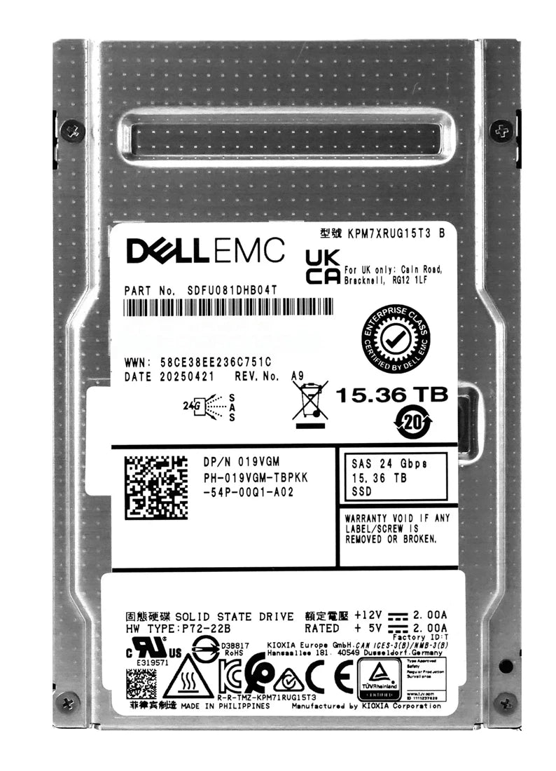 Kioxia KPM7XRUG15T3 PM7-R Series 15.3TB SAS 24Gb/s SIE 2.5inch SSD Brand New Dell OEM | USED