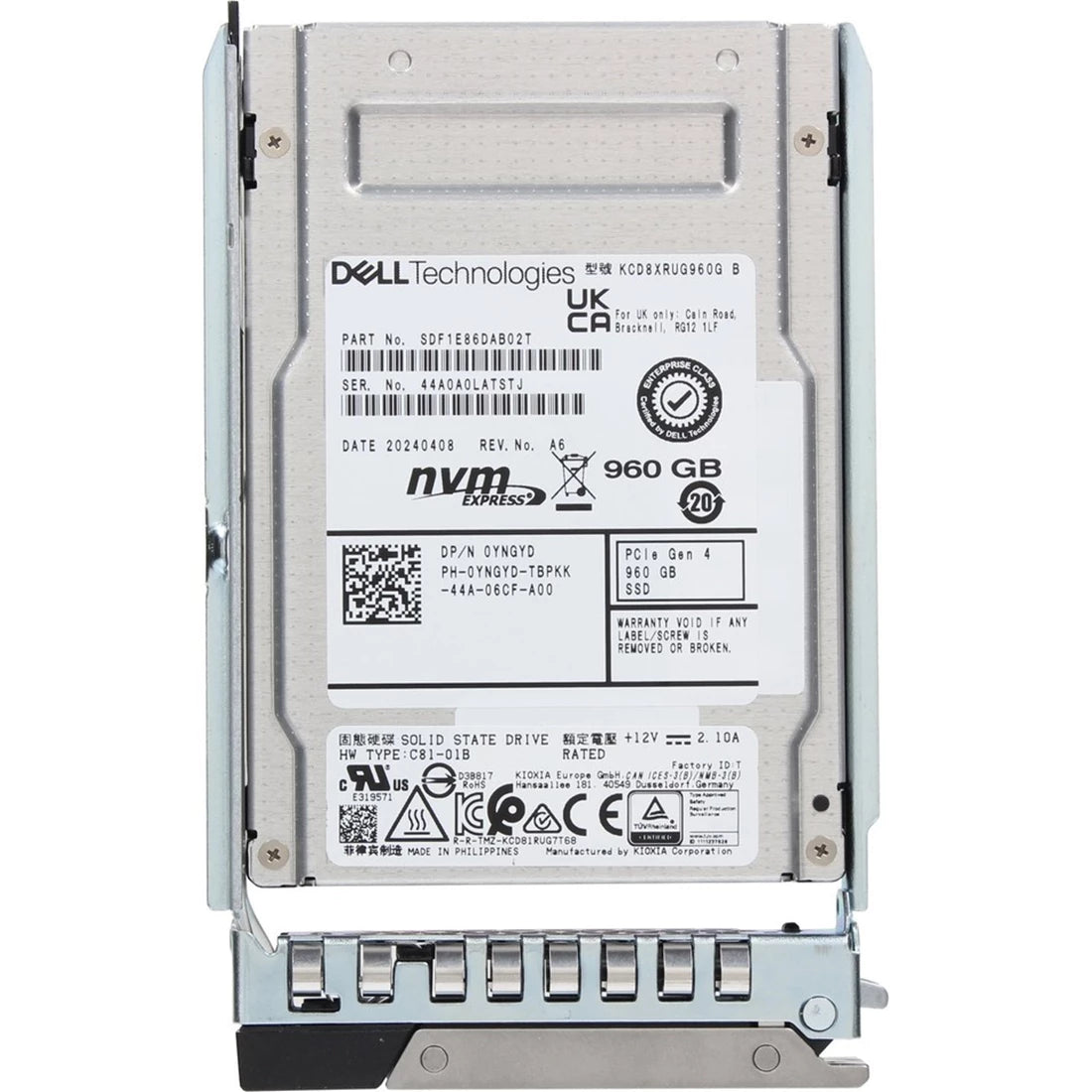 SSD Dell YNGYD 960 Go DC PCIe Gen4 NVMe RI 2,5 pouces avec support | UTILISÉ