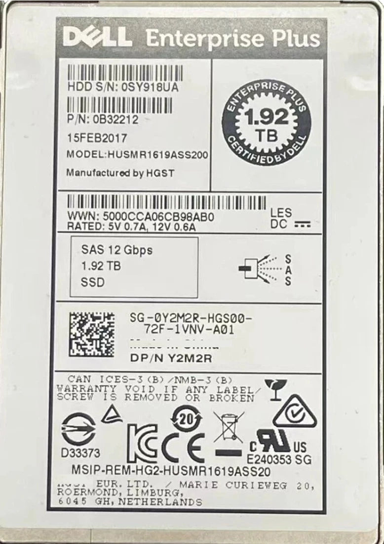 WD 0B32212 1.92TB Read Intensive SAS-12Gbps 2.5Inch SSD Dell OEM | USED Main image