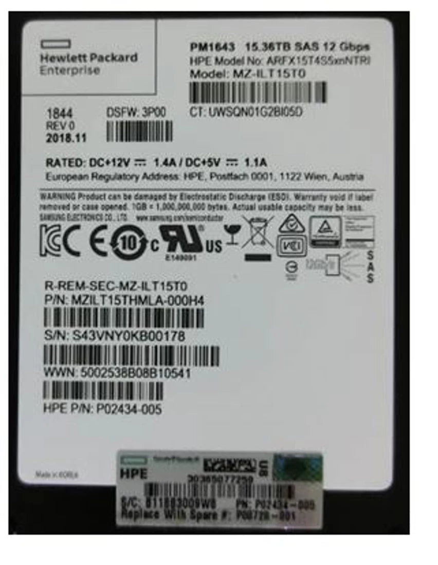 Samsung MZILT15THMLA-000H4 PM1643 15.36TB 2.5inch SAS 12Gbps SSD | USED Main image