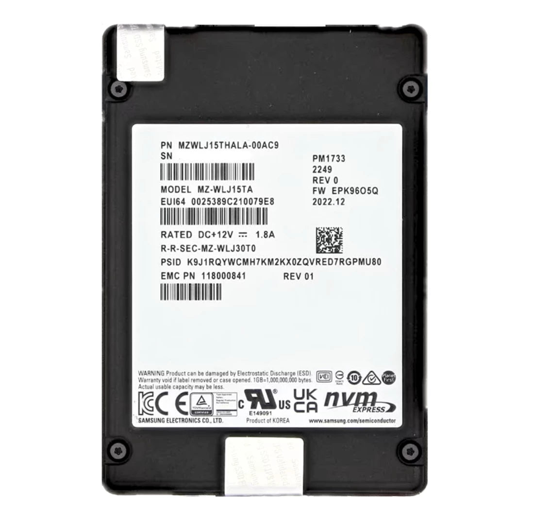 Samsung PM1733 MZWLJ15THALA-00AC9 SSD 15,36 To Pci Express 4.0 X4 (NVMe) EMC OEM | UTILISÉ