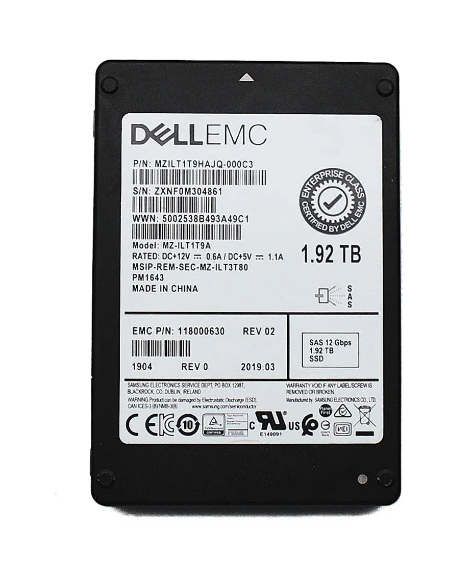 EMC 118000630 1.92TB PM1643 SAS 12Gbs 2.5inch Internal SSD | USED Main image