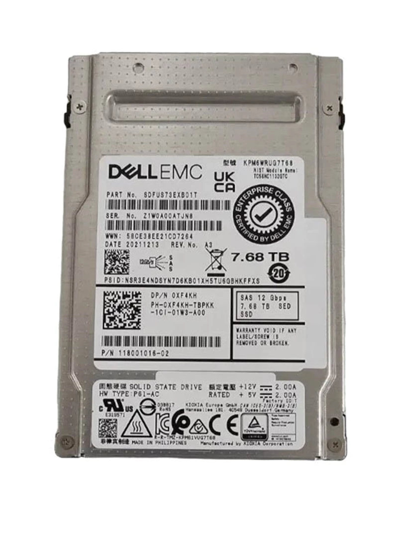 KIOXIA SDFUS73EXB02T Disque SSD SAS-12Gbps 7,68 To 2,5 pouces Lecture intensive SC | UTILISÉ