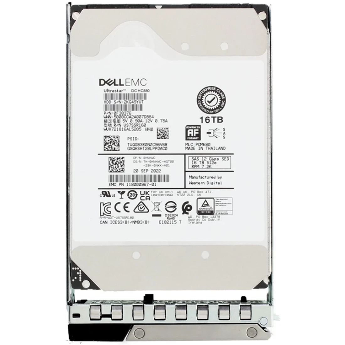 Dell 0HNHWC 16TB SED FIPS-140 7200RPM SAS-12Gbps 512e 512MB 3.5인치 핫플러그 HDD(트레이 포함) | 사용된