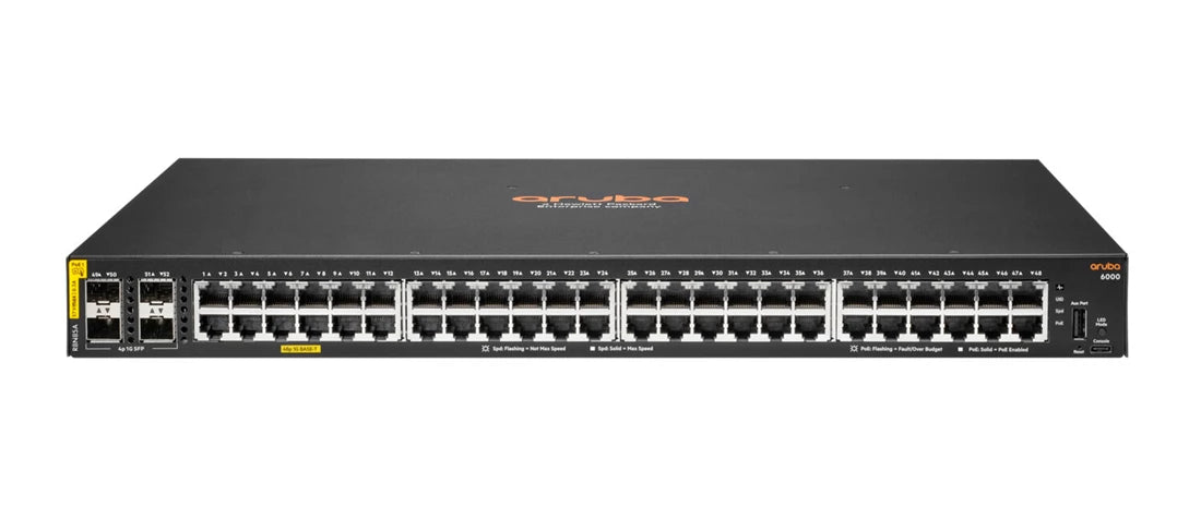 HPE R8N85B Aruba Networking CX 6000 48 broches 10 Mbit/s/100 Mbit/s/1 Gbit/s Classe 4 PoE 4 broches SFP 1 Gbit/s 370 W <tc>Switch</tc> | OCCASION Image principale