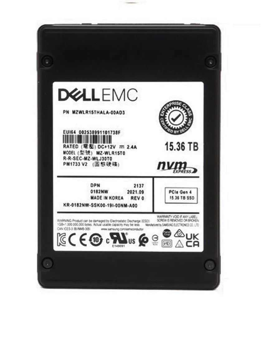 Samsung PM1733 MZWLR15THALA-00AD3 SSD 15.36TB PCIe 4.0 x4(NVMe) DELL OEM | 사용된
