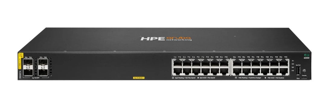 HPE R8N87-61201 Aruba Networking CX 6000 24ポート 10M/100M/1G Class4 PoE 4ポート SFP 1G 370W <tc>ネットワークスイッチ</tc> 中古品