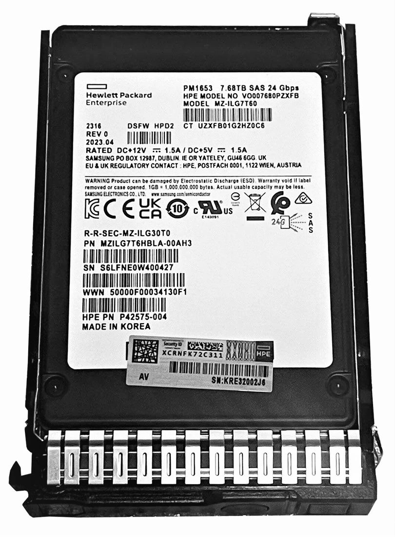 HPE VO007680PZXFB 7.68TB SAS 12G 2.5 吋 Sff RI 固態硬碟 |使用過的 主圖