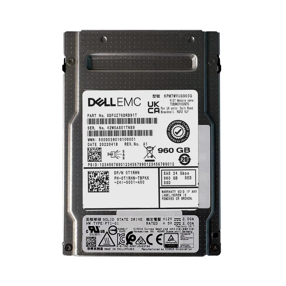 KIOXIA KPM7WVUG960G 960 GB SED SAS-24 Gbit/s leseintensive 1 DWPD 2,5 Zoll SSD Dell OEM | GEBRAUCHT