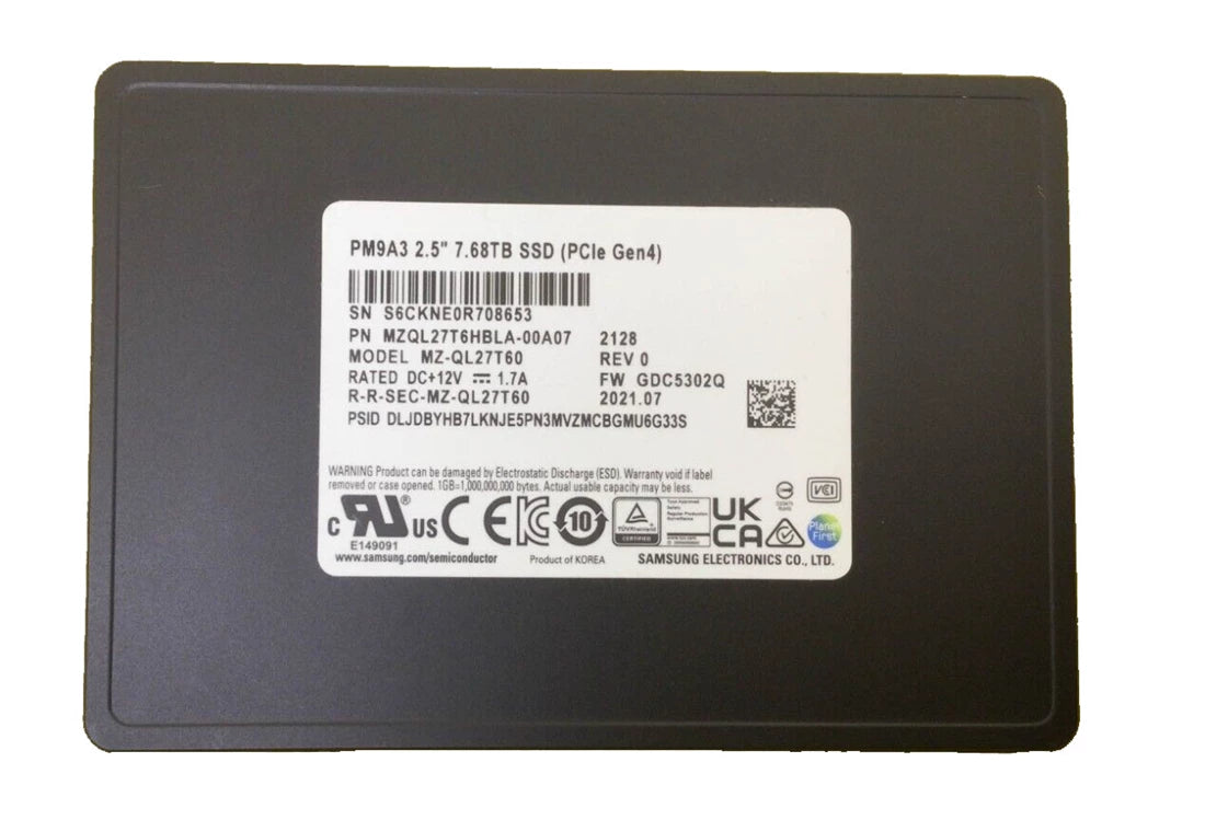 Samsung MZQL27T6HBLA-00A07 PM9A3 7,68 TB U.2 PCIe 4.0 x4 NVMe Datacenter SSD | GEBRAUCHT